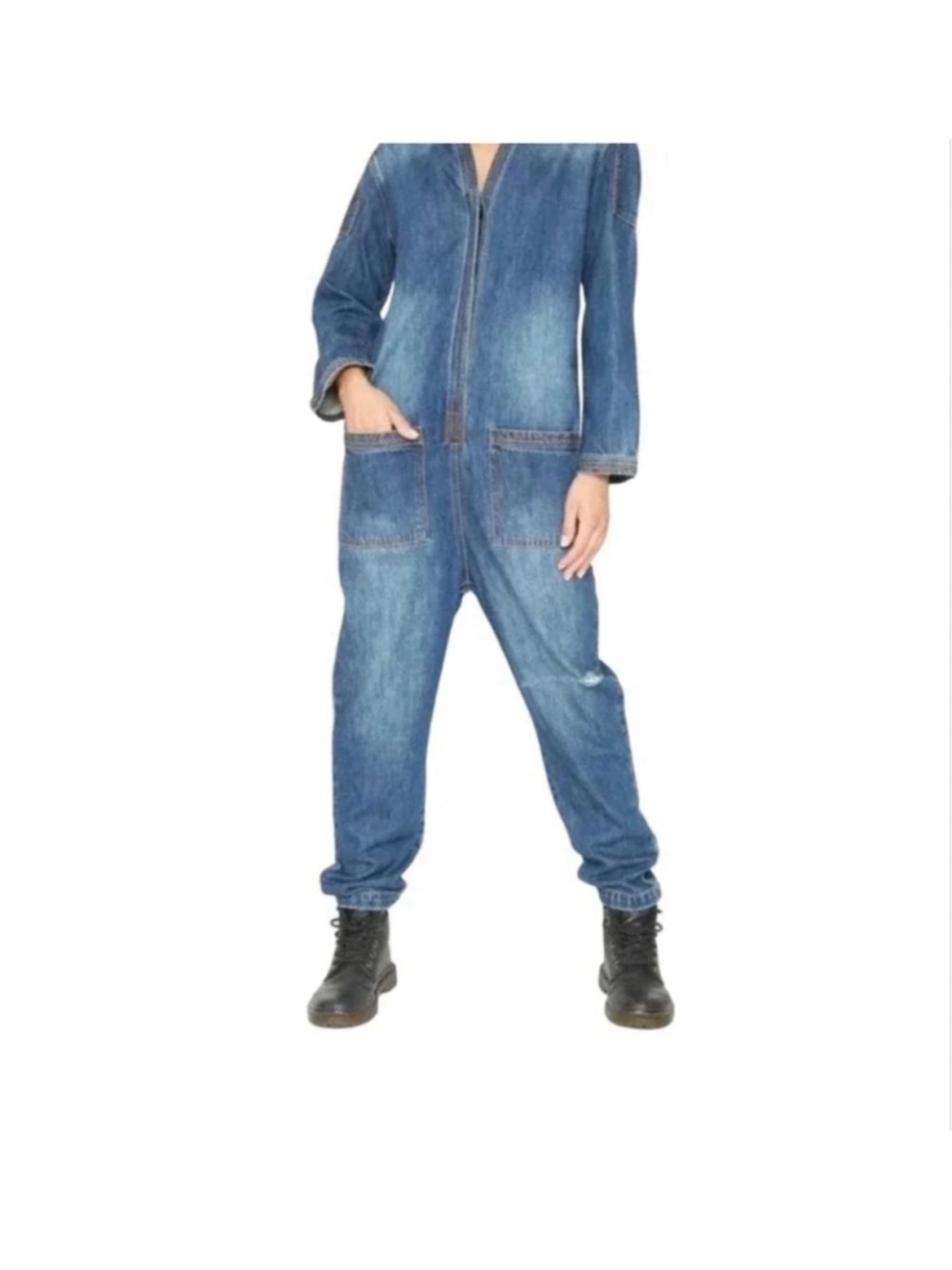 Free People x Sandrine Rose Denim Button Front Jumpsuit